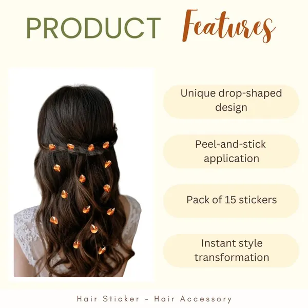 Golden_Drop_Shaped_No_Pin_No_Clip_Hair_Stickers_(15_Piece)_(16_X_14_X_10_Cm)