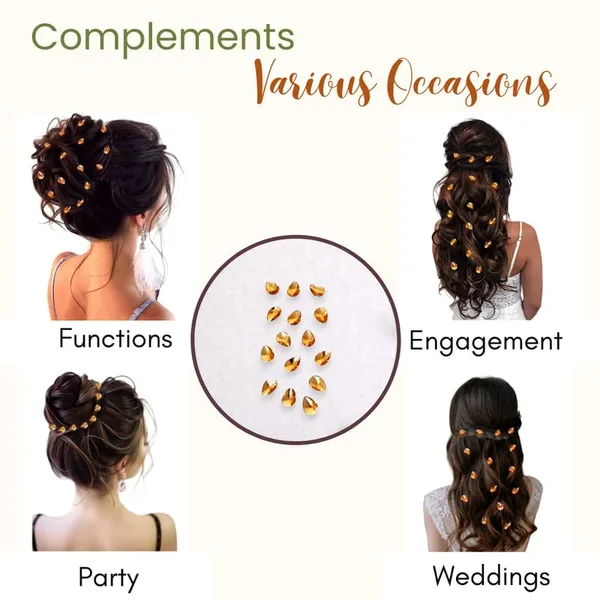 Golden_Drop_Shaped_No_Pin_No_Clip_Hair_Stickers_(15_Piece)_(16_X_14_X_10_Cm)