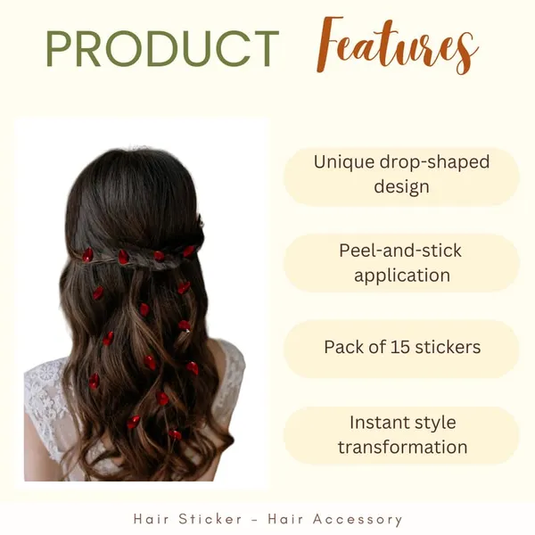 Maroon_Drop_Shaped_No_Pin_No_Clip_Hair_Stickers_(15_Piece)_(16_X_14_X_10_Cm)