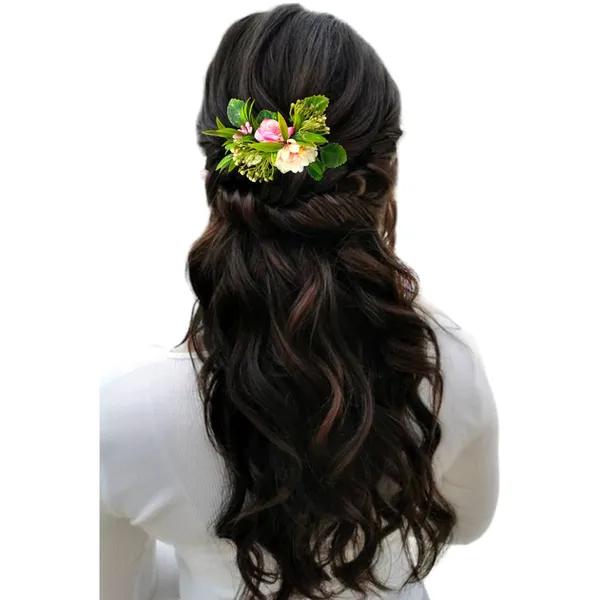 Baby_Pink_&_White_Flower_Leaves_Comb_Slide_Hair_Accessories_For_Women_&_Girls