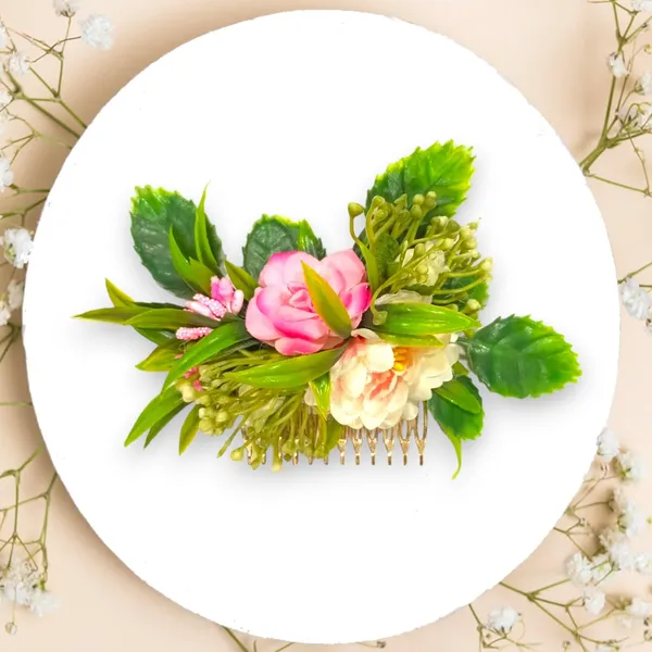 Baby_Pink_&_White_Flower_Leaves_Comb_Slide_Hair_Accessories_For_Women_&_Girls