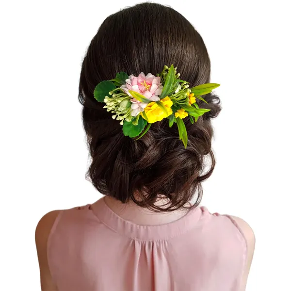 Baby_Pink_&_Yellow_Flower_Leaves_Comb_Slide_Hair_Accessories_For_Women_&_Girls