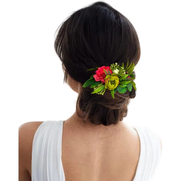 Dark_Pink_&_Green_Flower_Leaves_Comb_Slide_Hair_Accessories_For_Women_&_Girls
