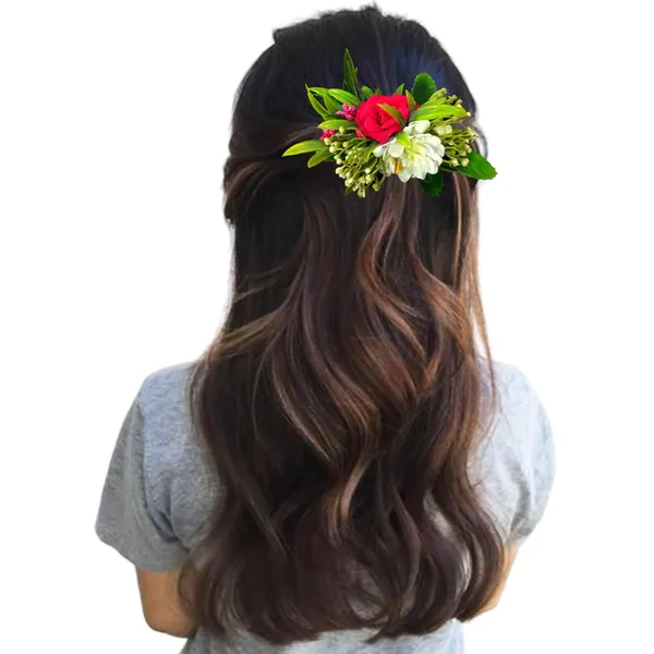 Dark_Pink_&_White_Flower_Leaves_Comb_Slide_Hair_Accessories_For_Women_&_Girls