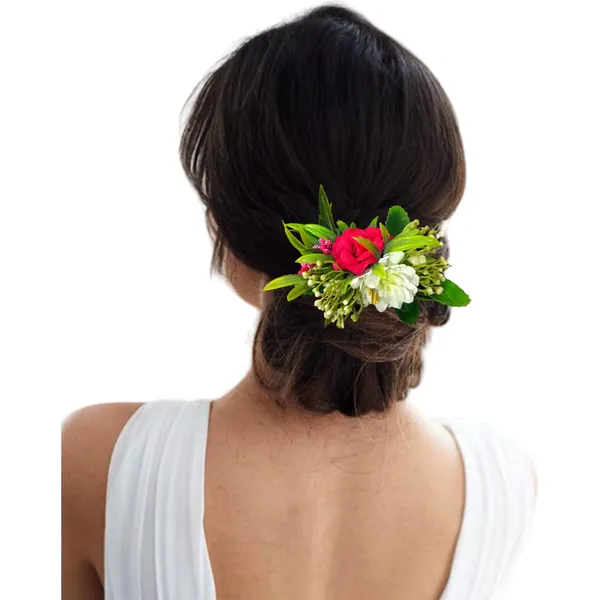Dark_Pink_&_White_Flower_Leaves_Comb_Slide_Hair_Accessories_For_Women_&_Girls