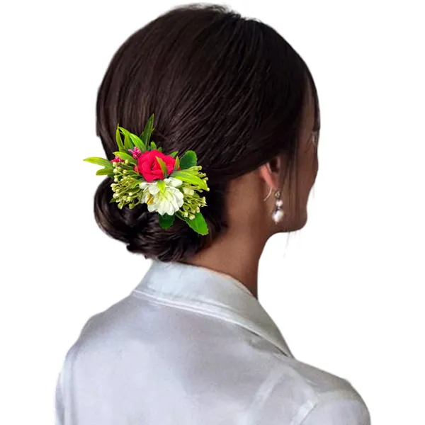 Dark_Pink_&_White_Flower_Leaves_Comb_Slide_Hair_Accessories_For_Women_&_Girls