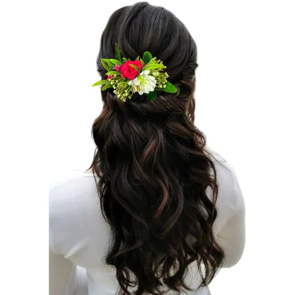 Dark_Pink_&_White_Flower_Leaves_Comb_Slide_Hair_Accessories_For_Women_&_Girls