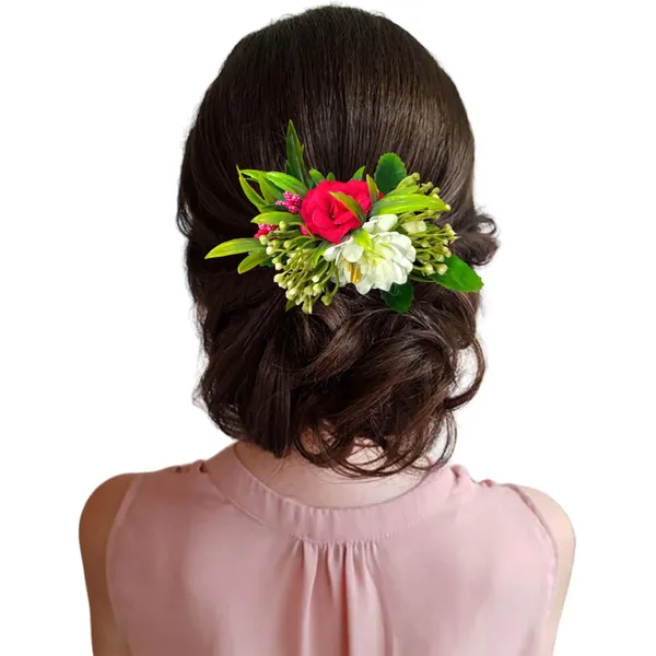 Dark_Pink_&_White_Flower_Leaves_Comb_Slide_Hair_Accessories_For_Women_&_Girls