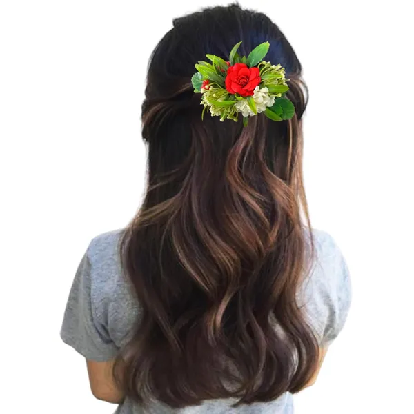 Red_&_White_Flower_Leaves_Comb_Slide_Hair_Accessories_For_Women_&_Girls