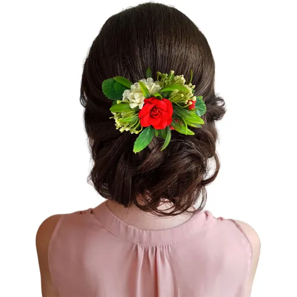 Red_&_White_Flower_Leaves_Comb_Slide_Hair_Accessories_For_Women_&_Girls