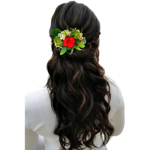 Red_&_White_Flower_Leaves_Comb_Slide_Hair_Accessories_For_Women_&_Girls