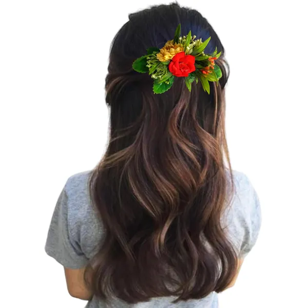 Red_&_Yellow_Flower_Leaves_Comb_Slide_Hair_Accessories_For_Women_&_Girls