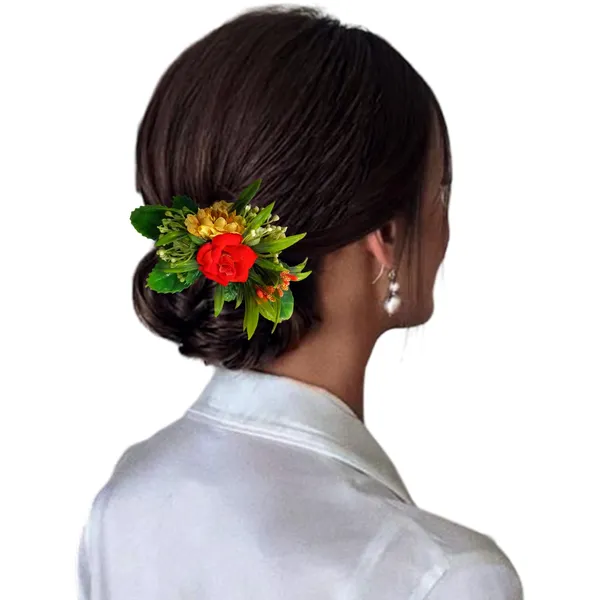 Red_&_Yellow_Flower_Leaves_Comb_Slide_Hair_Accessories_For_Women_&_Girls