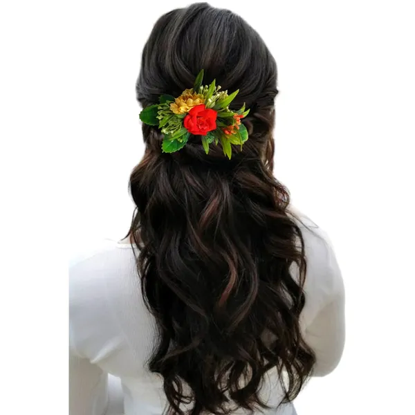 Red_&_Yellow_Flower_Leaves_Comb_Slide_Hair_Accessories_For_Women_&_Girls