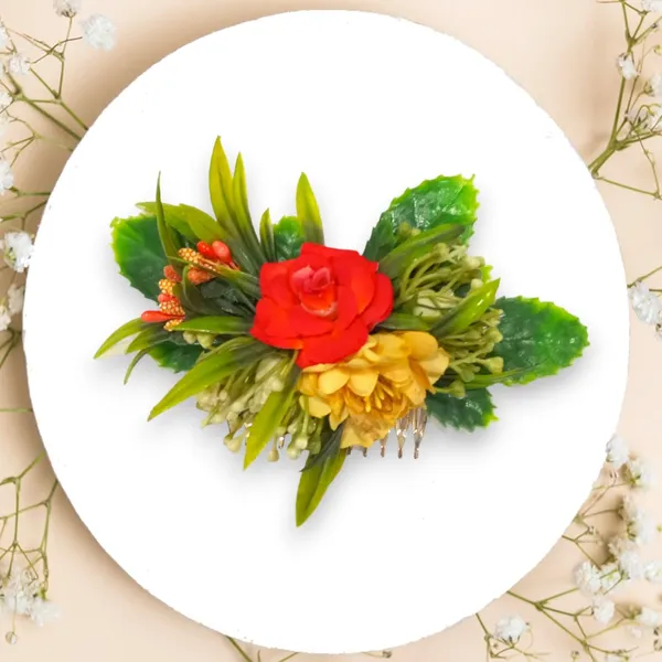 Red_&_Yellow_Flower_Leaves_Comb_Slide_Hair_Accessories_For_Women_&_Girls