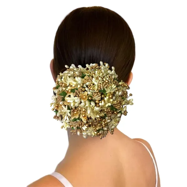 Green_Artificial_Flowers,_Beads_And_Pollen_Gilded_Floral_Hair_Juda_Bun