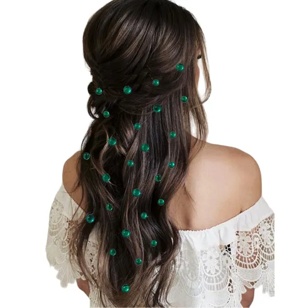Dark_Green_Round_Shaped_Stick_On_Hair_Stickers_(24_Pcs_8Mm_&_12_Pcs_10Mm)