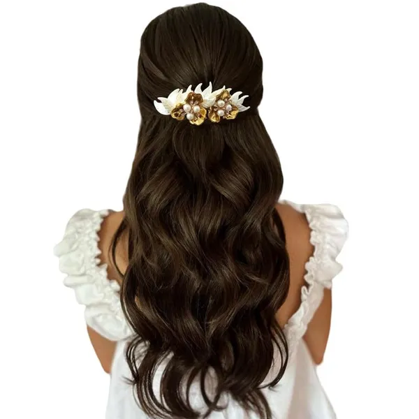 Gold_Plastic_Base_Crystal_Stones,_Pearl_Beads,_And_Silver_Leaves_Flower_Hair_Comb