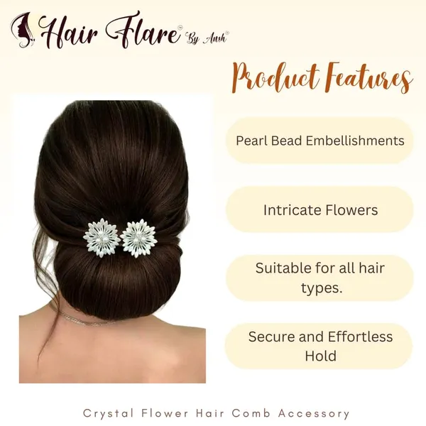 White_Crystal_Flower_Hair_Comb_With_Central_Crystal_Stone_And_Three_Pearl_Beads