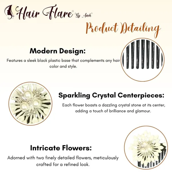 White_Crystal_Flower_Hair_Comb_With_Central_Crystal_Stone_And_Three_Pearl_Beads