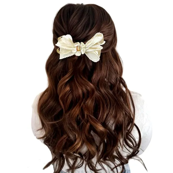 Beige_Sophisticated_Clip_On_Hair_Bow_For_Women