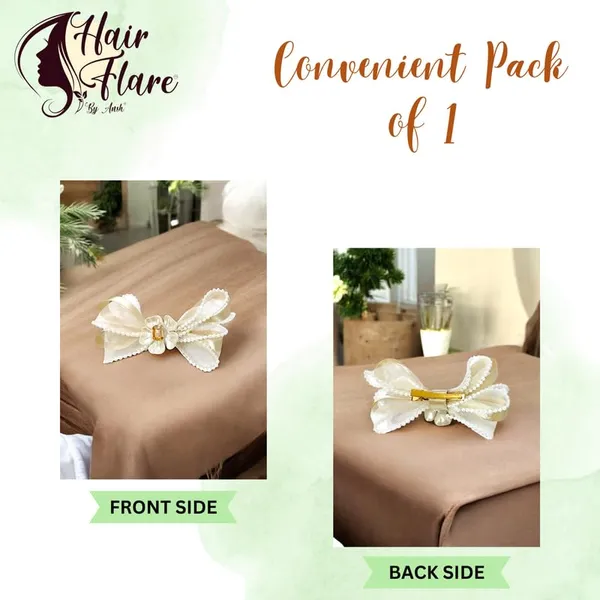Beige_Sophisticated_Clip_On_Hair_Bow_For_Women