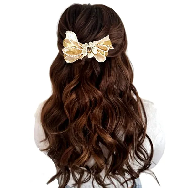 Golden_Sophisticated_Clip_On_Hair_Bow_For_Women