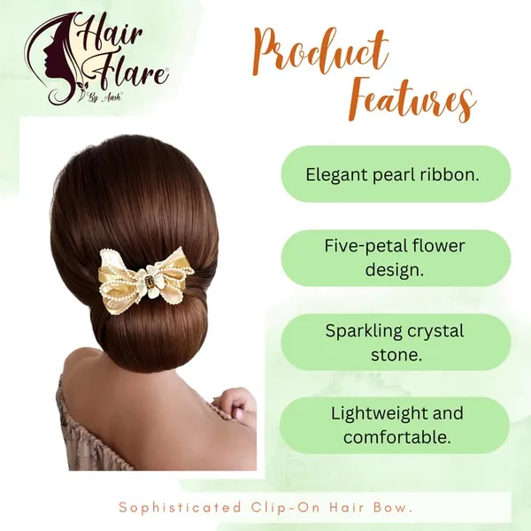 Golden_Sophisticated_Clip_On_Hair_Bow_For_Women