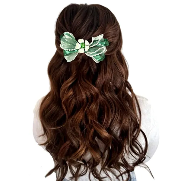 Green_Sophisticated_Clip_On_Hair_Bow_For_Women