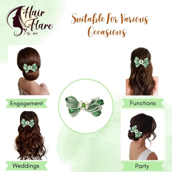 Green_Sophisticated_Clip_On_Hair_Bow_For_Women