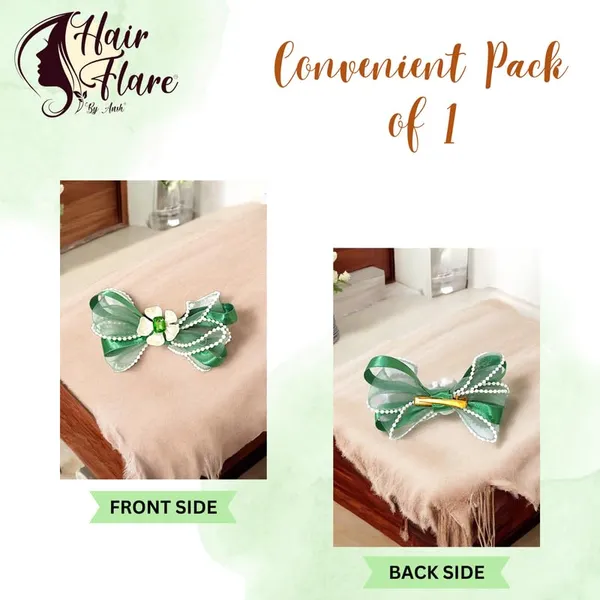 Green_Sophisticated_Clip_On_Hair_Bow_For_Women