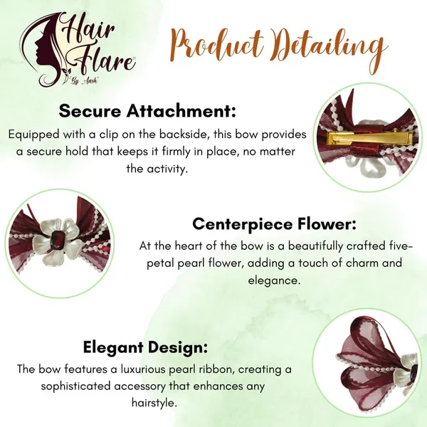 Maroon_Sophisticated_Clip_On_Hair_Bow_For_Women