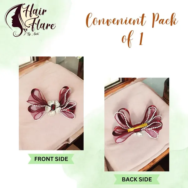 Maroon_Sophisticated_Clip_On_Hair_Bow_For_Women