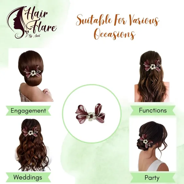 Maroon_Sophisticated_Clip_On_Hair_Bow_For_Women