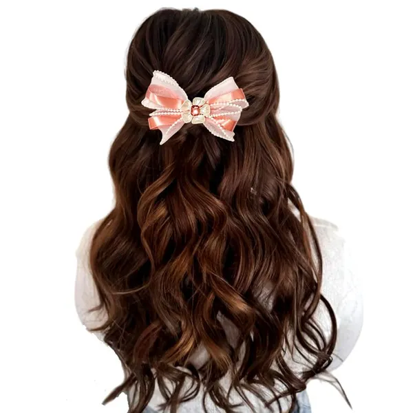 Peach_Sophisticated_Clip_On_Hair_Bow_For_Women
