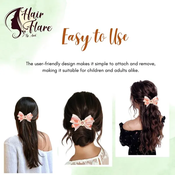 Peach_Sophisticated_Clip_On_Hair_Bow_For_Women