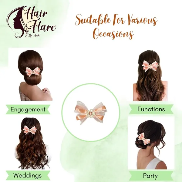 Peach_Sophisticated_Clip_On_Hair_Bow_For_Women