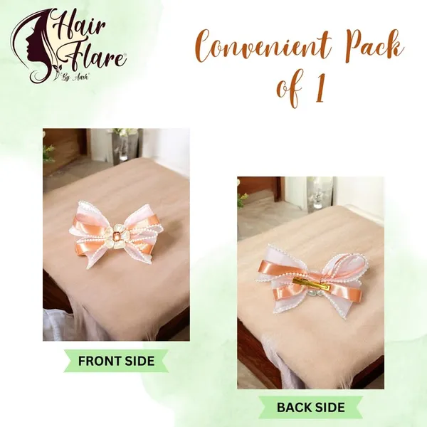 Peach_Sophisticated_Clip_On_Hair_Bow_For_Women