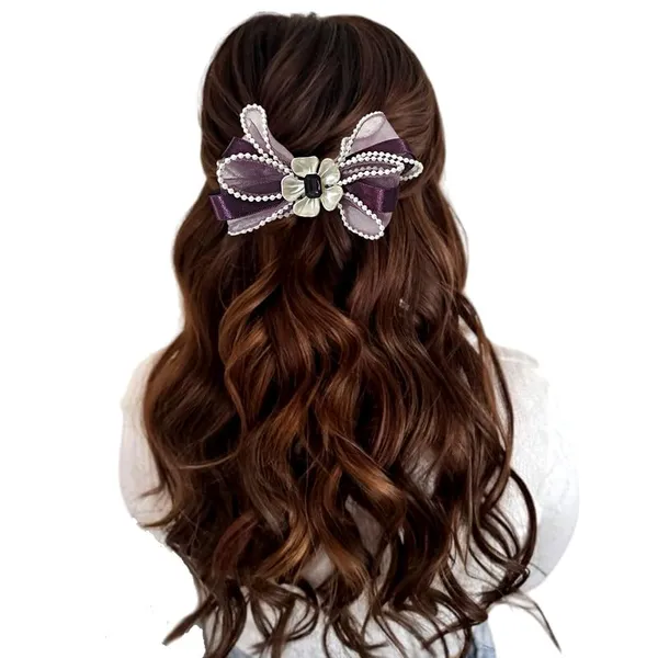 Purple_Sophisticated_Clip_On_Hair_Bow_For_Women