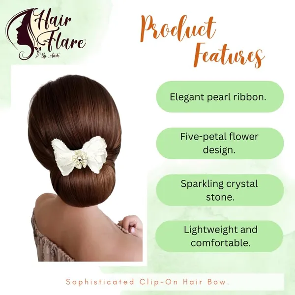 White_Sophisticated_Clip_On_Hair_Bow_For_Women