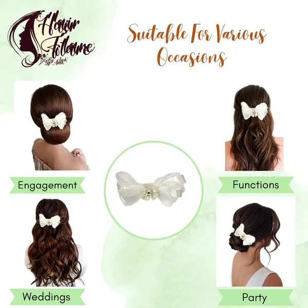 White_Sophisticated_Clip_On_Hair_Bow_For_Women