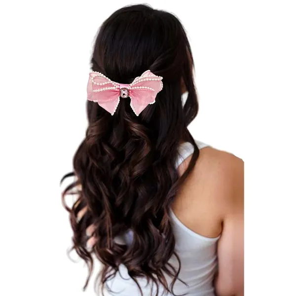 Baby_Pink_Dazzling_3_Layer_Hair_Bow_For_Women_&_Girls