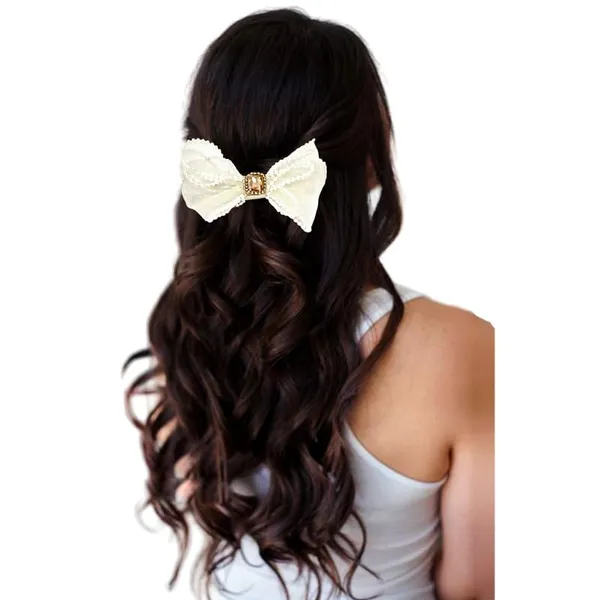 Beige_Dazzling_3_Layer_Hair_Bow_For_Women_&_Girls