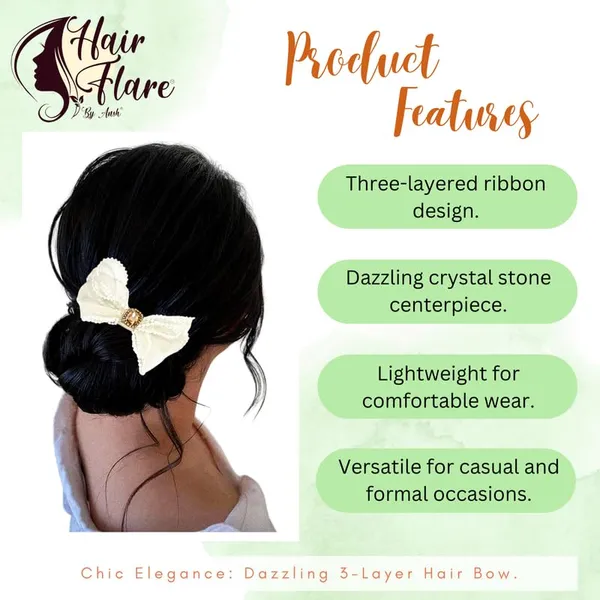 Beige_Dazzling_3_Layer_Hair_Bow_For_Women_&_Girls