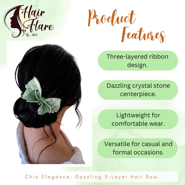 Green_Dazzling_3_Layer_Hair_Bow_For_Women_&_Girls