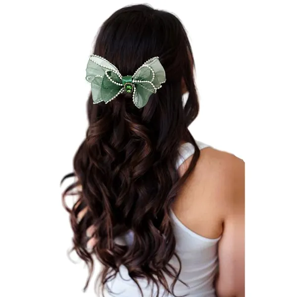 Green_Dazzling_3_Layer_Hair_Bow_For_Women_&_Girls