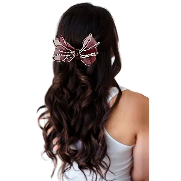 Maroon_Dazzling_3_Layer_Hair_Bow_For_Women_&_Girls