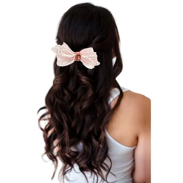 Peach_Dazzling_3_Layer_Hair_Bow_For_Women_&_Girls
