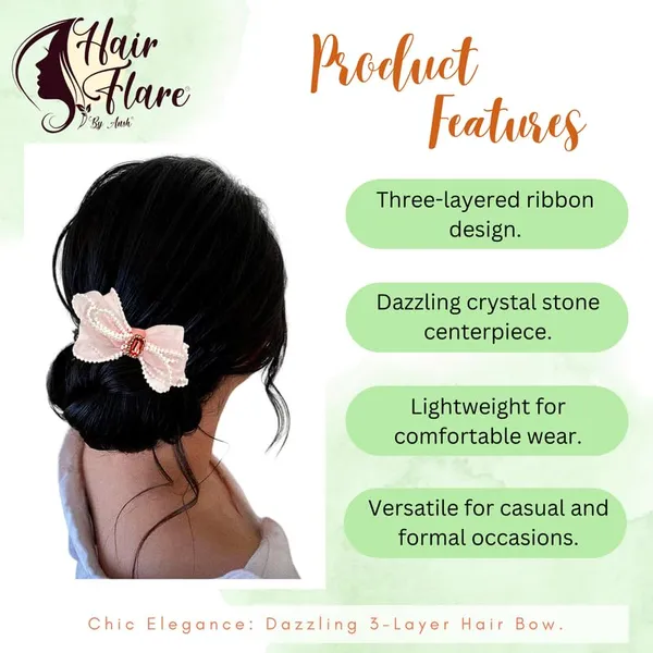 Peach_Dazzling_3_Layer_Hair_Bow_For_Women_&_Girls