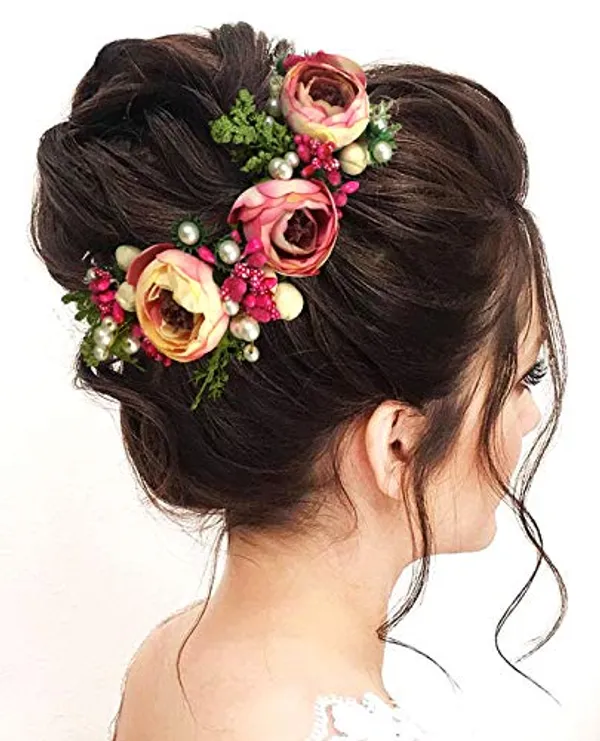 Dark_Pink_Artificial_Rose_Flowers_Hair_Vein_For_Women_&_Girls